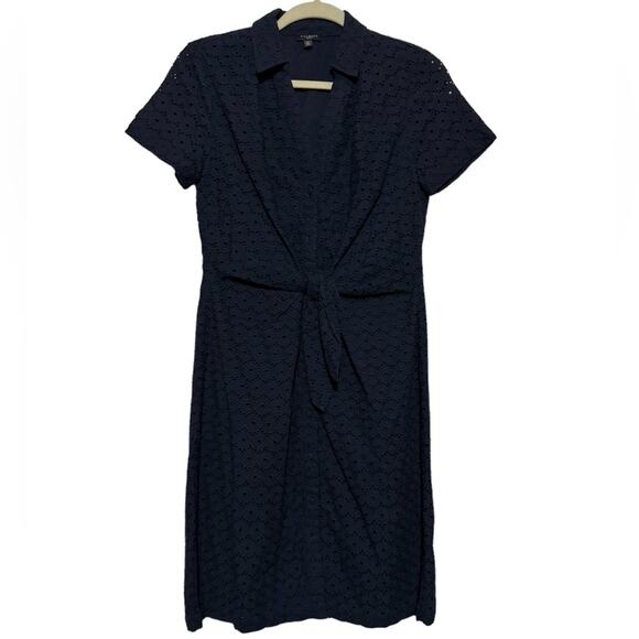 Talbots Navy Blue Eyelet Lace Shirt Pencil‎ Dress Women’s Size 4 Petite - Picture 1 of 6